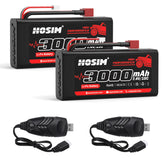 RC Car Battery 7.4V 15C 3000mAh Lipo Battery RC Lipo Batteries 2PCS with 2 USB Chargers