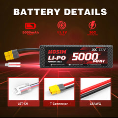 Hosim XT60 2PCS 11.1V 5000mah 30C Li-Po Battery For M33 M23 RC Cars