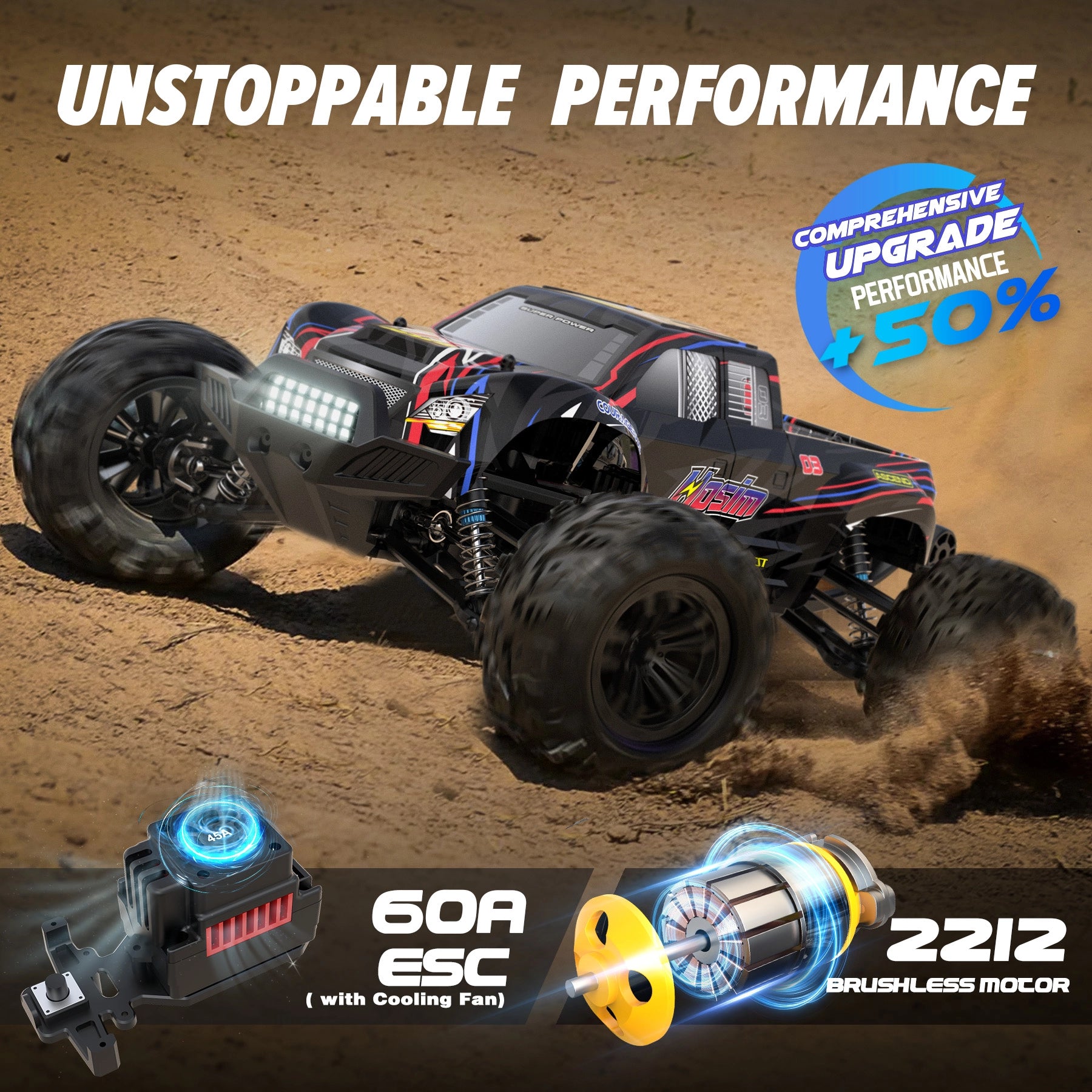 RC Car X16 1/10 Brushless for Adults 62+KMH Fast 2S Bettery RC Monster Trucks 4X4 Waterproof Off Road