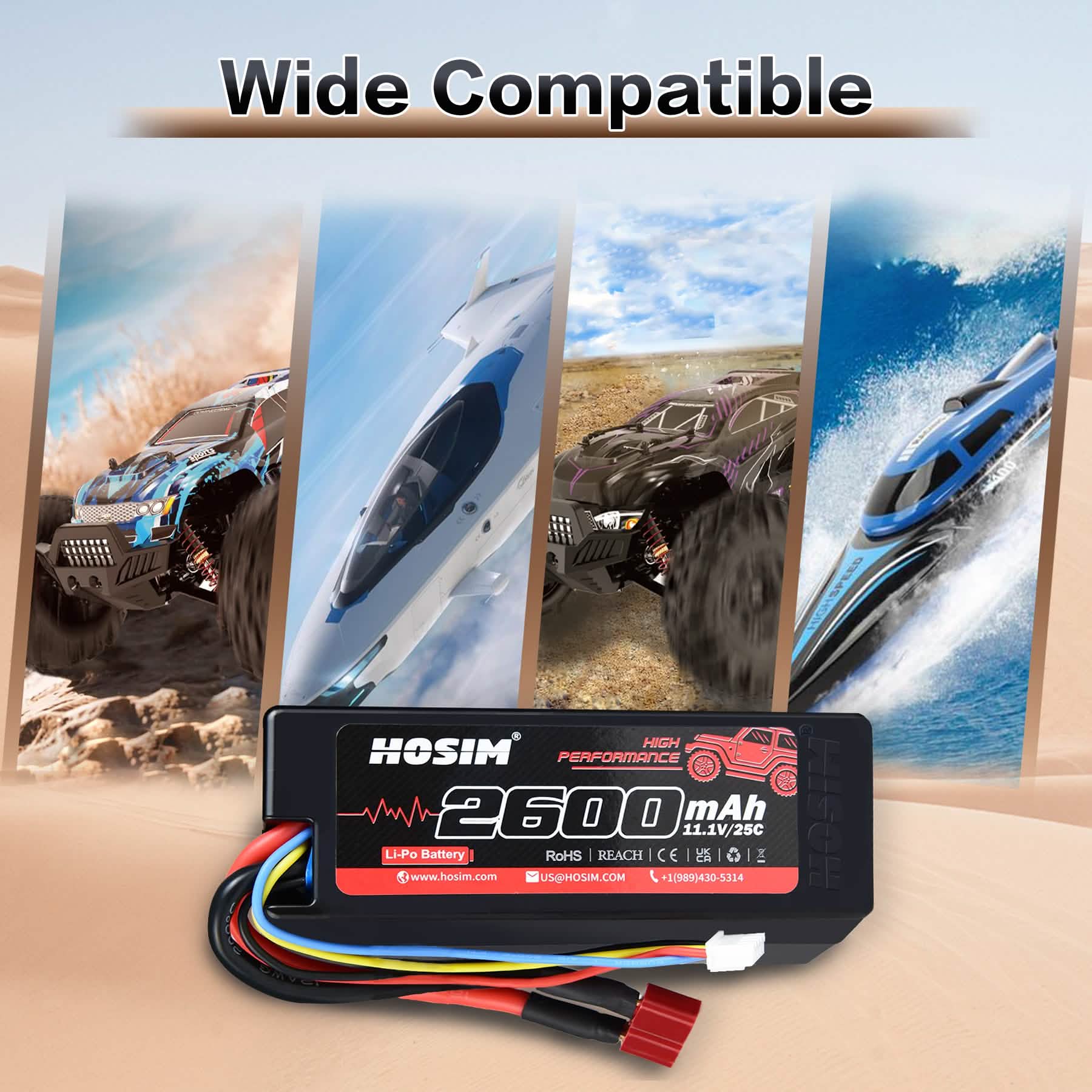 RC Car Battery 2PCS 3S 11.1V 2600mAh Li-po Battery 25C for 1/10 Scale