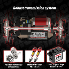 1/14 RC Cars for Adults 52+ KMH High Speed RC Truck 4X4 Remote Control Car for Boy All Terrain Off Road RC Buggy Hobby Grade Large Size Racing Toys Gift Rc Monster Trucks Red