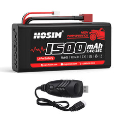RC Car Batter 7.4V 1500mAh 15C Lipo Battery with Charger
