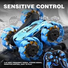 HOSIM 360° Flip 4WD Rechargeable RC Stunt Car for Kids - Double Sided Outdoor Toys with 1400mAh Battery & Easy Control for Boys & Girls - Safe ABS Plastic Construction - Perfect Gift for Outdoor Fun (Buy 1 Get 1 Free)