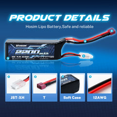 Hosim 14.8V 2200mAh 4S 100C LiPo Battery with T Connector for RC Cars & Models