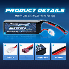 Hosim 14.8V 5000mAh 4S 100C LiPo Battery with T Connector for RC Cars & Models