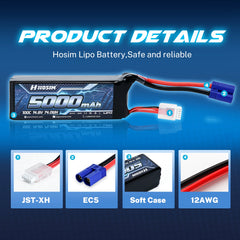 Hosim 14.8V 5000mAh 4S 100C LiPo Battery with EC5 Connector for RC Cars & Models