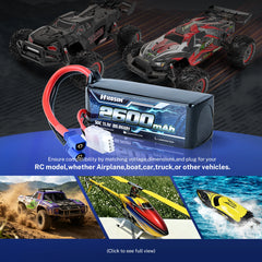 Hosim 11.1V 2600mAh 3S 50C LiPo Battery with EC3 Connector for RC Cars & Models