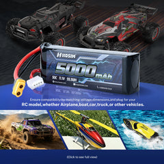 Hosim 11.1V 5000mAh 3S 50C LiPo Battery with XT Connector for RC Cars & Models