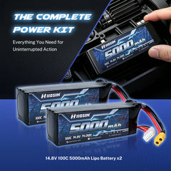 Hosim 14.8V 5000mAh 4S 100C LiPo Battery with XT60 Connector for RC Cars & Models