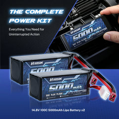 Hosim 14.8V 5000mAh 4S 100C LiPo Battery with T Connector for RC Cars & Models