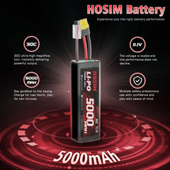 Hosim XT60 2PCS 11.1V 5000mah 30C Li-Po Battery For M33 M23 RC Cars