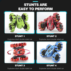 HOSIM 360° Flip 4WD Rechargeable RC Stunt Car for Kids - Double Sided Outdoor Toys with 1400mAh Battery & Easy Control for Boys & Girls - Safe ABS Plastic Construction - Perfect Gift for Outdoor Fun (Buy 1 Get 1 Free)