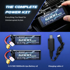 Hosim 11.1V 5000mAh 3S 50C LiPo Battery with XT Connector for RC Cars & Models