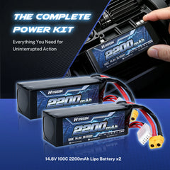 Hosim 14.8V 2200mAh 4S 100C LiPo Battery with XT60 Connector for RC Cars & Models