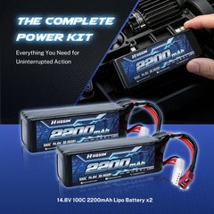 Hosim 14.8V 2200mAh 4S 100C LiPo Battery with T Connector for RC Cars & Models