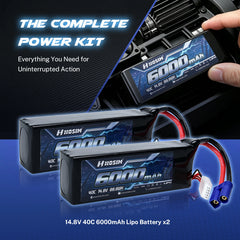 Hosim 14.8V 6000mAh 4S 40C LiPo Battery with EC5 Connector for RC Cars & Models
