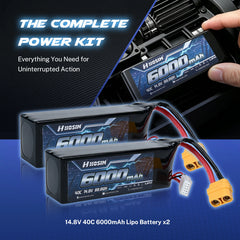 Hosim 14.8V 6000mAh 4S 40C LiPo Battery with XT90 Connector for RC Cars & Models