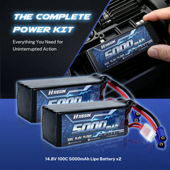 Hosim 14.8V 5000mAh 4S 100C LiPo Battery with EC5 Connector for RC Cars & Models