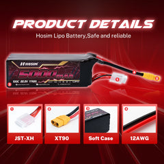 Hosim 22.2V 5000mAh 6S 100C LiPo Battery with XT90 Connector for RC Cars & Models