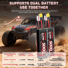 Hosim XT60 2PCS 11.1V 5000mah 30C Li-Po Battery For M33 M23 RC Cars