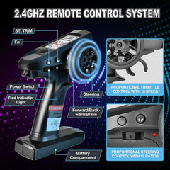 Hosim Ferngesteuertes Auto RC 4WD Monstertruck mit 40km/h, 1:16 Ferngesteuerte Offroad LKW mit 2 Karosserien Und Lampen (H07)