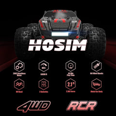 Hosim 1:16 Brushless RC Car High Speed Remote Control Car RC Monster Truck All Terrain Off-Road Waterproof for Adult Kids