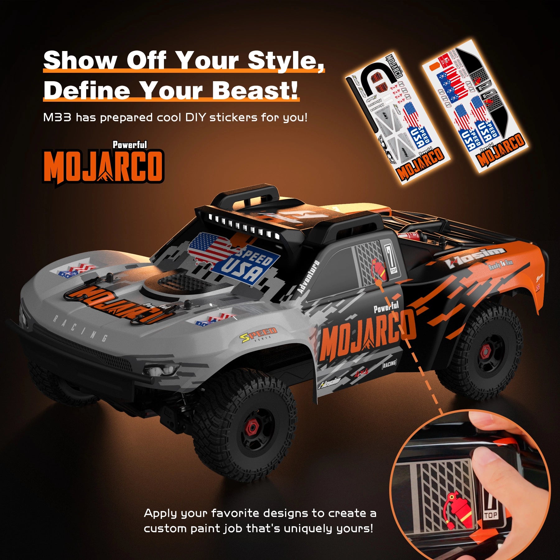 Hosim Mojarco M33 1/8 Big Scale 6S 4X4 RTR Desert Truck 60+MPH Brushless High-Speed 4WD RC Monster All-Metal Drivetrain