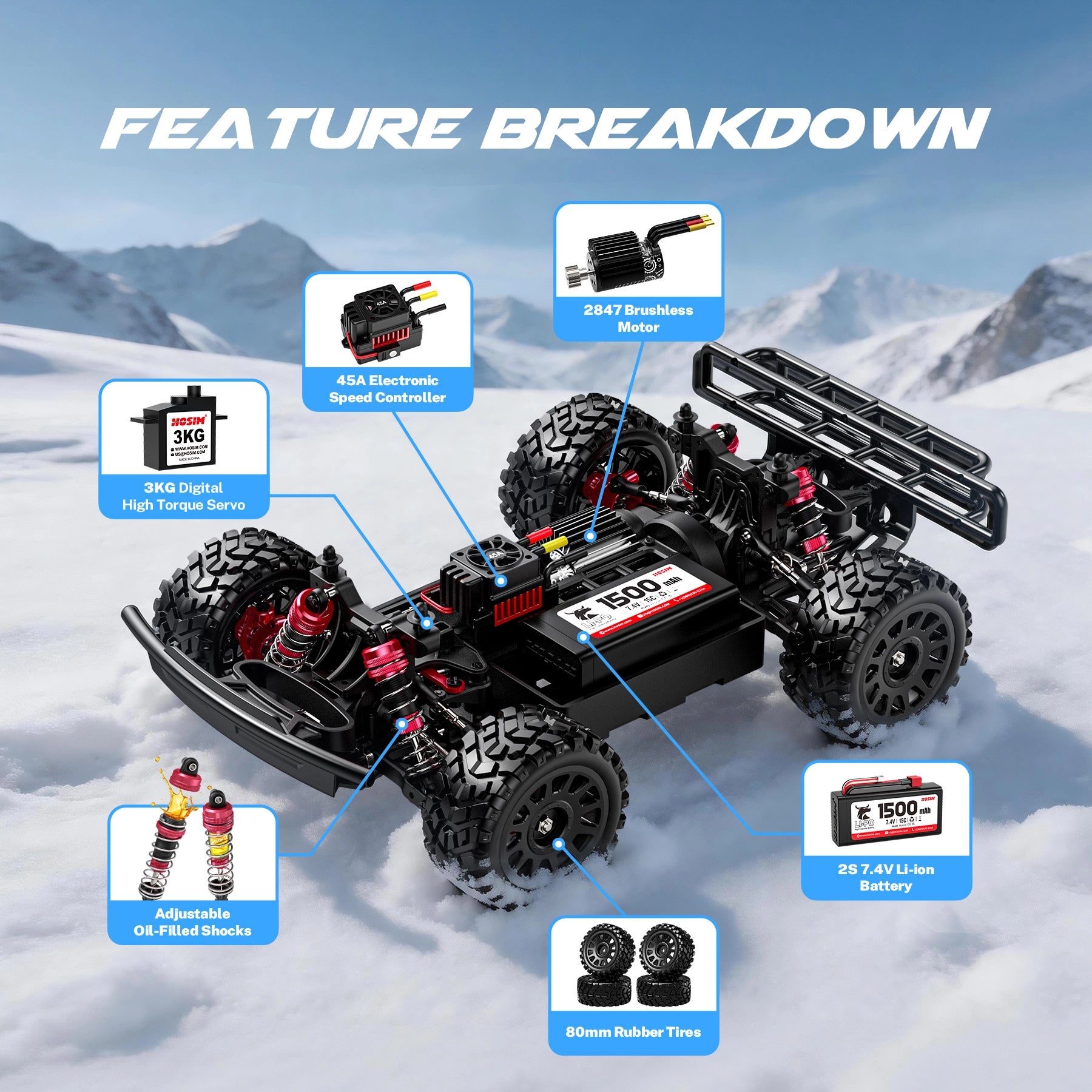 RC Car 1/14 Brushless MOXLIN M14 Fast 60KM/H 4X4 All Terrain Short Course Truck For Adults & Boys