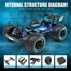 Hosim Ferngesteuertes Auto RC 4WD Monstertruck mit 40km/h, 1:16 Ferngesteuerte Offroad LKW mit 2 Karosserien Und Lampen (H07)