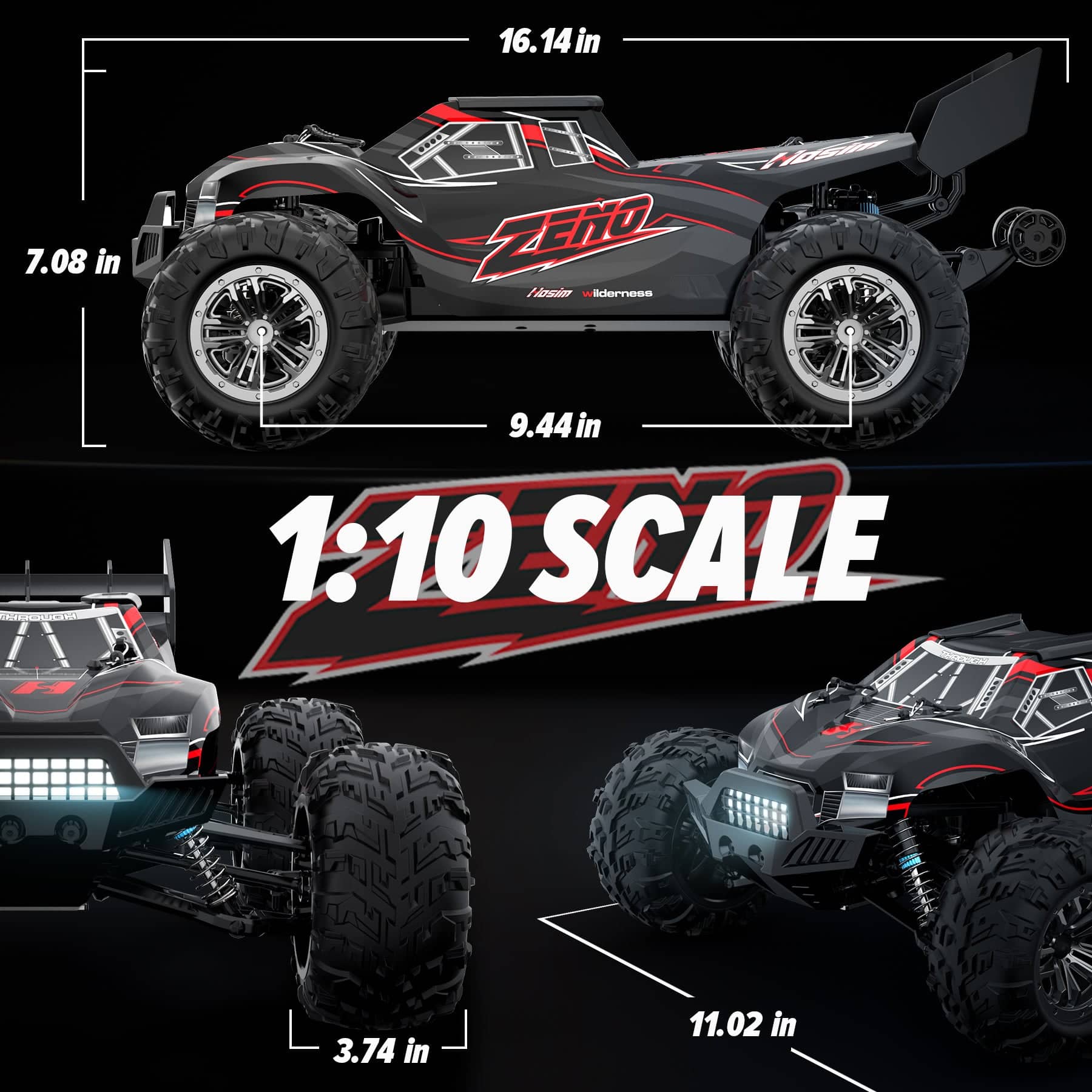 1/10 RC Car High Speed Remote Control Car Large RC Truck 48+ KMH, 4X4 Off-Road All Terrains Waterproof Hobby Grade Fast Racing Toy Gift Monster Trucks s for Adults and Kids Red