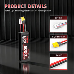 Hosim XT60 2PCS 11.1V 5000mah 30C Li-Po Battery For M33 M23 RC Cars