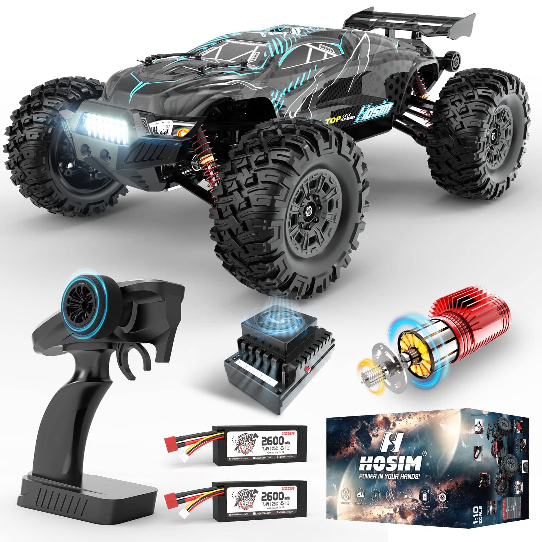 Hosim RC Car 1/10 X07W Brushless 43MPH Speed Hobby Grade 4WD All Terrain