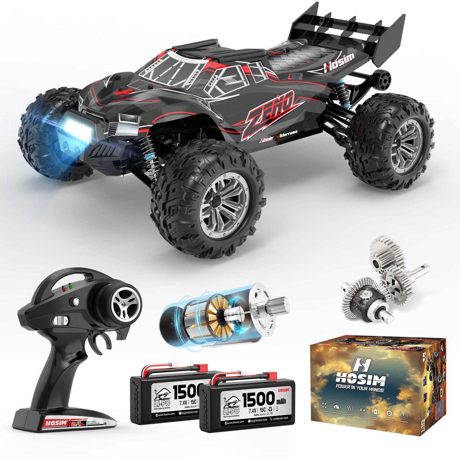 1/10 RC Car High Speed Remote Control Car Large RC Truck 48+ KMH, 4X4 Off-Road All Terrains Waterproof Hobby Grade Fast Racing Toy Gift Monster Trucks s for Adults and Kids Red