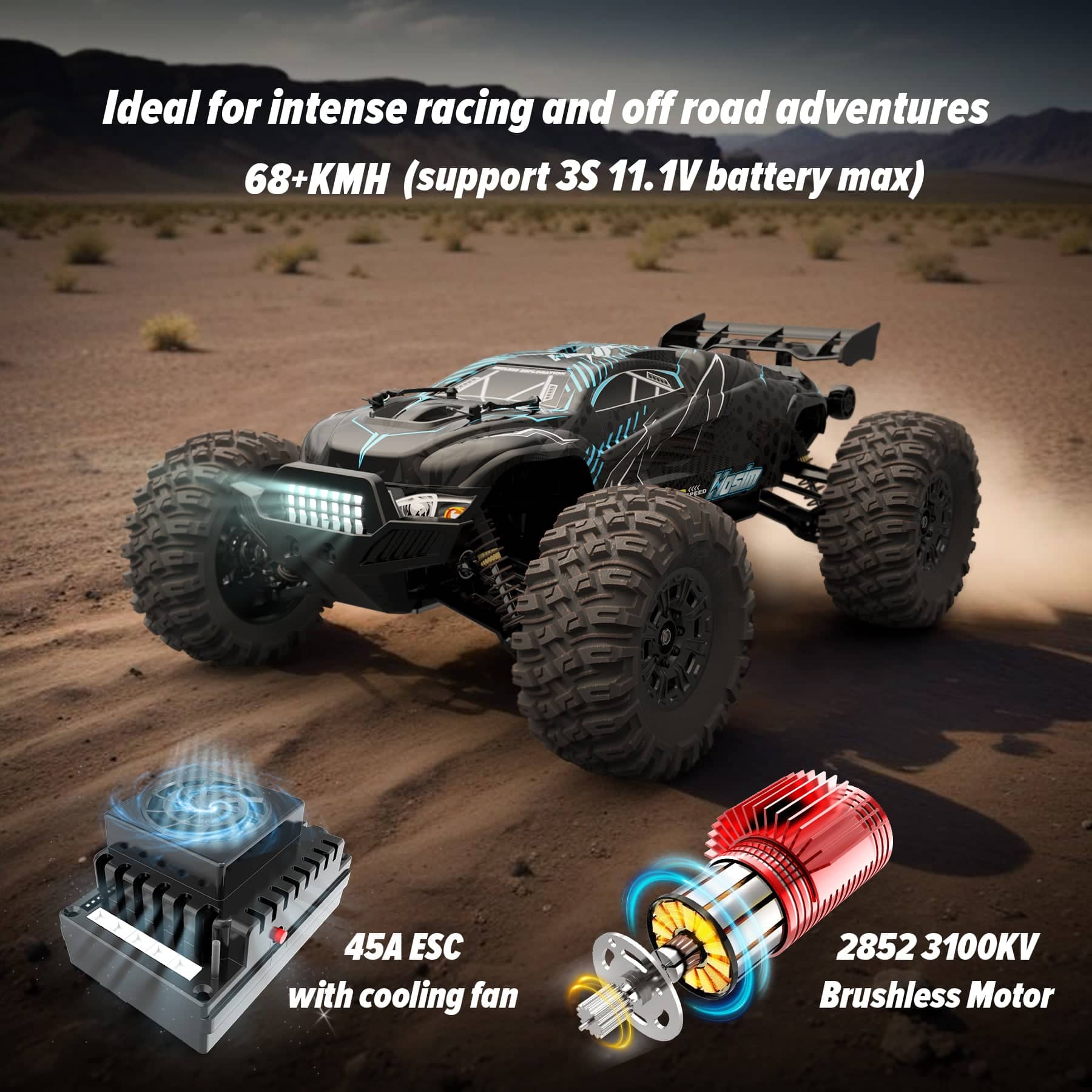 Hosim RC Car 1/10 X07W Brushless 43MPH Speed Hobby Grade 4WD All Terrain