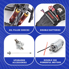 Hosim 1:10 Large Scale RC Car Monster Truck Upgraded 9125 Blue Remote Control Car with Oil Shock + Dual Batteries