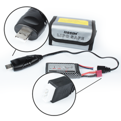 Hosim 7.4V 1600mAh Li-Po Battery 25-DJ02 & 1 Safety Bag +USB for 9125 9126 HS9125 RC Car