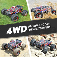 Hosim 1:10 Large Scale RC Car Monster Truck Upgraded 9125 Red Remote Control Car with Oil Shock + Dual Batteries