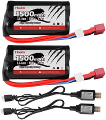 Hosim 2pcs 7.4V 1500mAh 15C T Connector Li-ion Rechargeable Battery Pack for 9135 9155 9156
