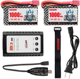 Hosim 2pcs 7.4V 1000mAh 25C T Connector Li-ion Battery+ Balance Charger,1 Battery Bag, 1 Strap, 1 2AUSB for Q901 Q903 Q905 RC Trucks