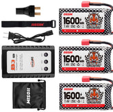 Hosim 3PCS 9125 1600mah lipo Battery 7.4v 25C RC Cars Battery with 1 Battery Bag, 1 Balance Charger, 1 Strap & 1 Double Connector for 9125 9126 HS9125 RC Truck