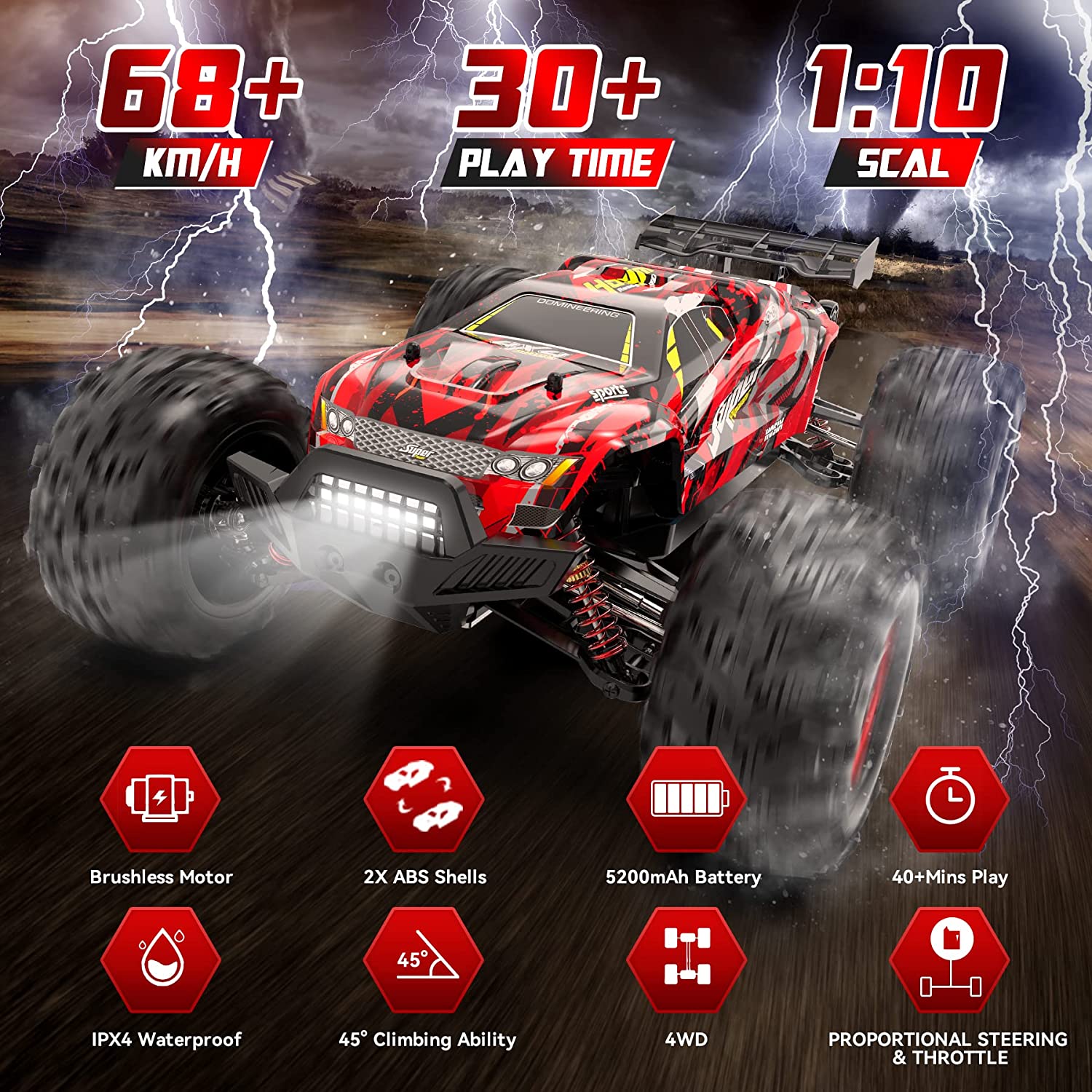 Hosim RC Car 1/10 Brushless SUPER X07 High Speed 43MPH 4WD Off Road Monster Truck
