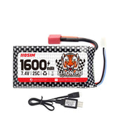 Hosim 7.4V 1600mAh 25C Rechargeable Li-Po Battery 25-DJ02 Pack+USB For 1:10 9125 9126 HS9125 RC Car