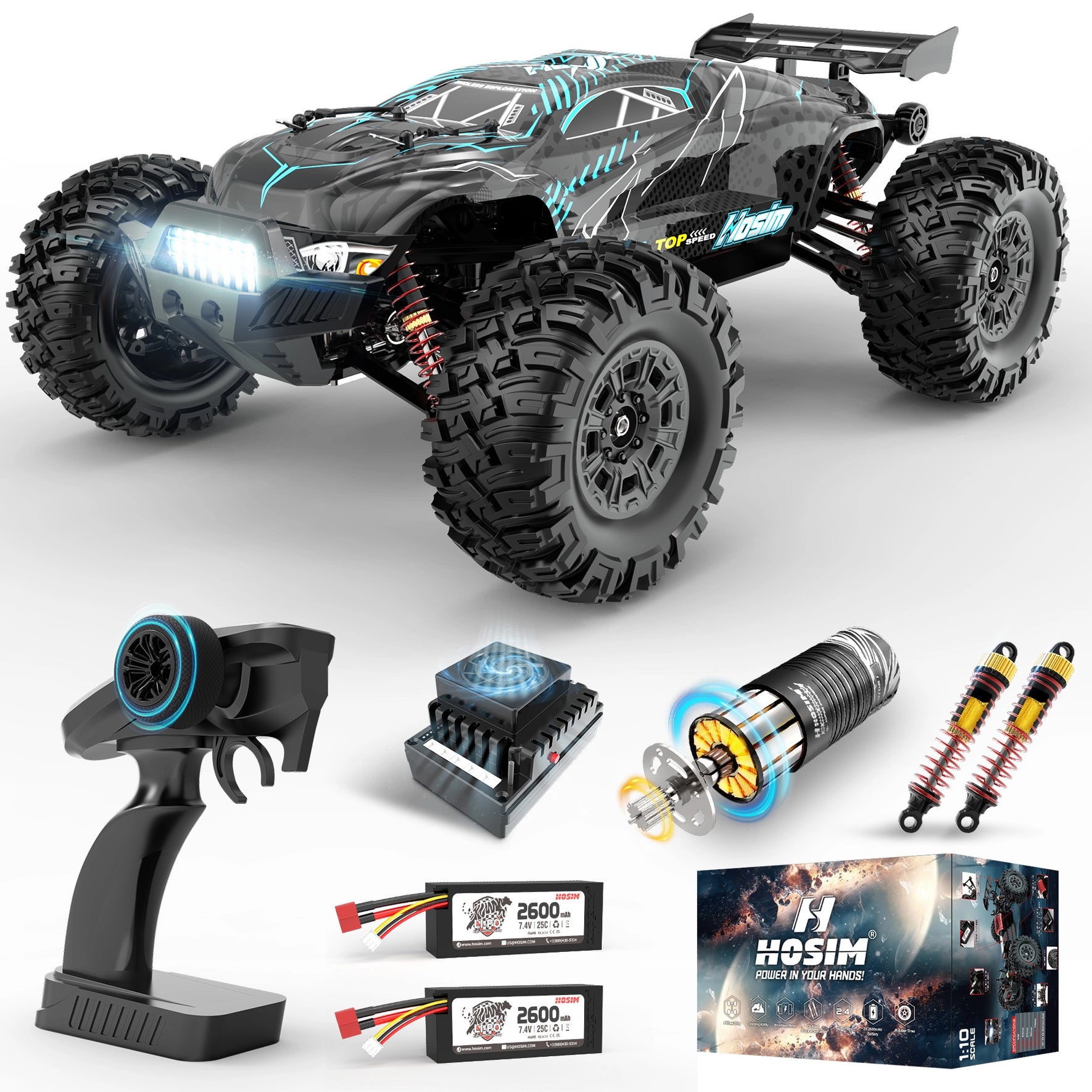 Hosim RC Car 1/10 X07W Brushless 43MPH Speed Hobby Grade 4WD All
