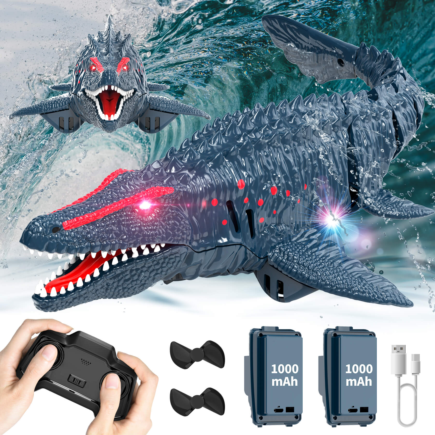 Haijon RC Boat Dinosaur,Remote Control Mosasaurus , 2Batteries Fast Ra ...