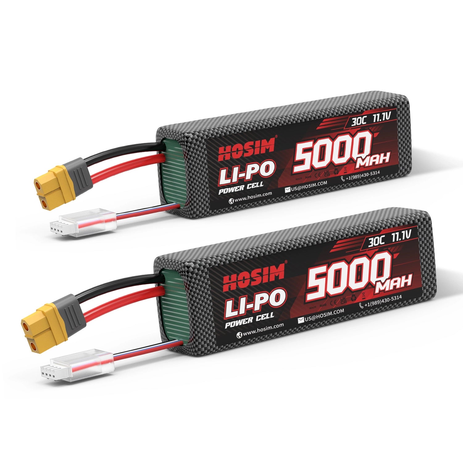 Hosim XT60 2PCS 11.1V 5000mah 30C Li-Po Battery For M33 M23 RC Cars