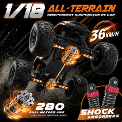 RC Car S01 1/18 38+ KM/H Dual-Motor 4WD All-Terrain Waterproof RC Monster Truck For Boys(Orange)