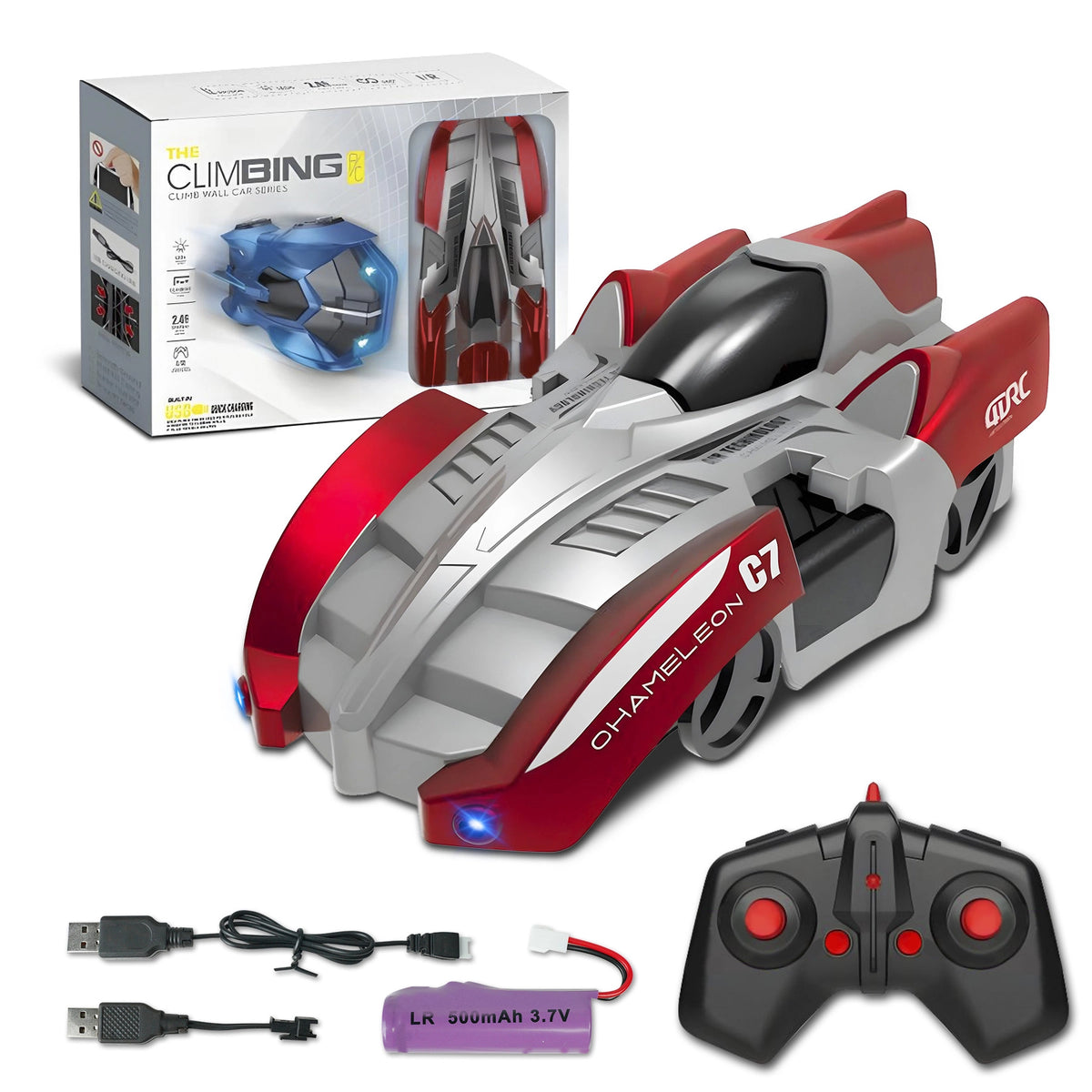 Wall Climbing Car Electric Remote Control Toy Racing with LED Lights High-Speed Hobby Vehicle RC Car Gifts for Kids Ages 3-9 Boys Girls Red (Buy 1 Get 1 Free)