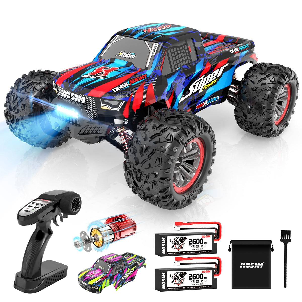 Hosim 1:10 Brushless RC Cars High Speed 68+KM Remote Control Car X-08 4WD Off Road RC Monster Trucks Blue（jacob_rc_nerd)