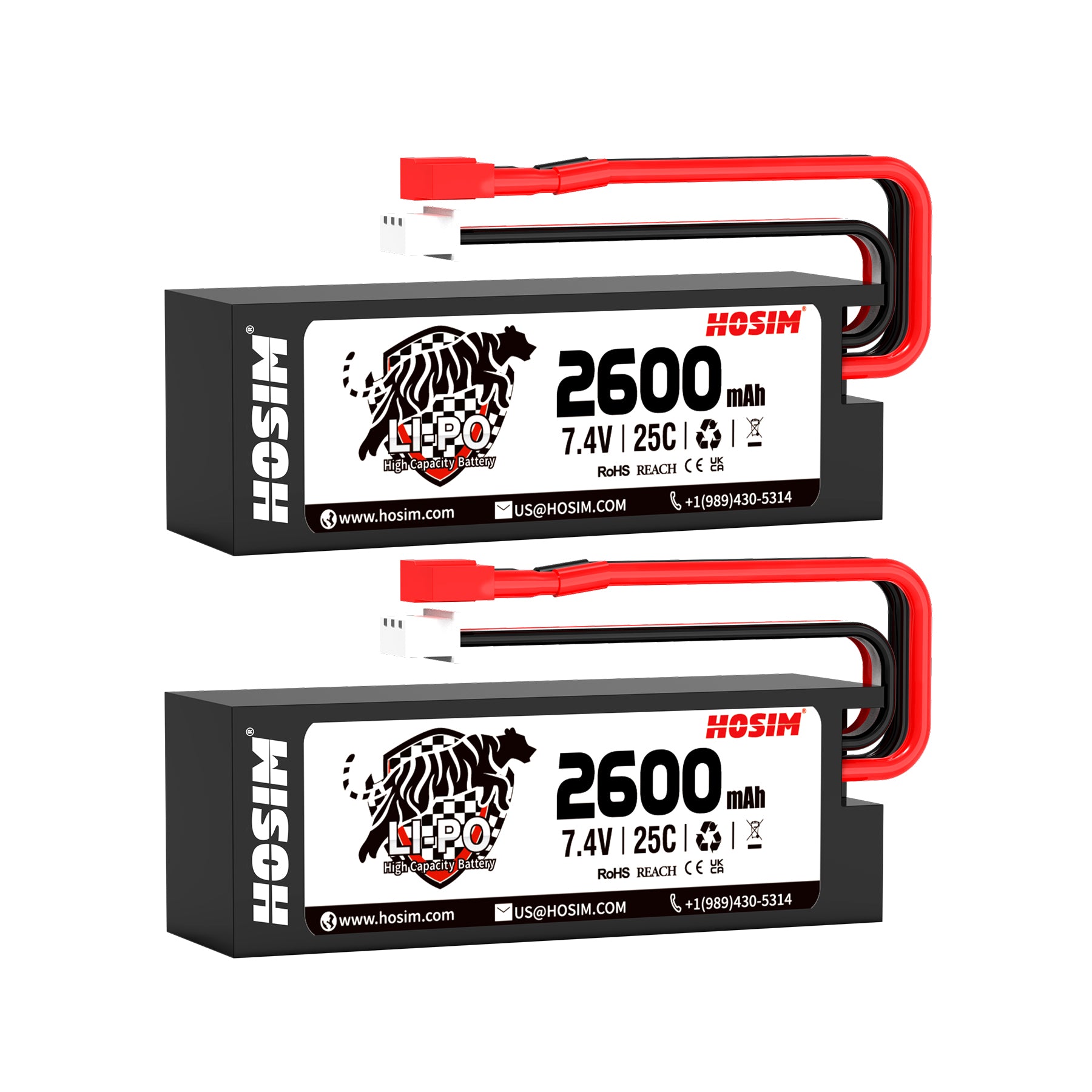 2Pcs Hosim 1:10 Scale RC Cars Replacement 7.4V 2600mAh Battery Hard Case Use for High Speed RC Truck X07 X08