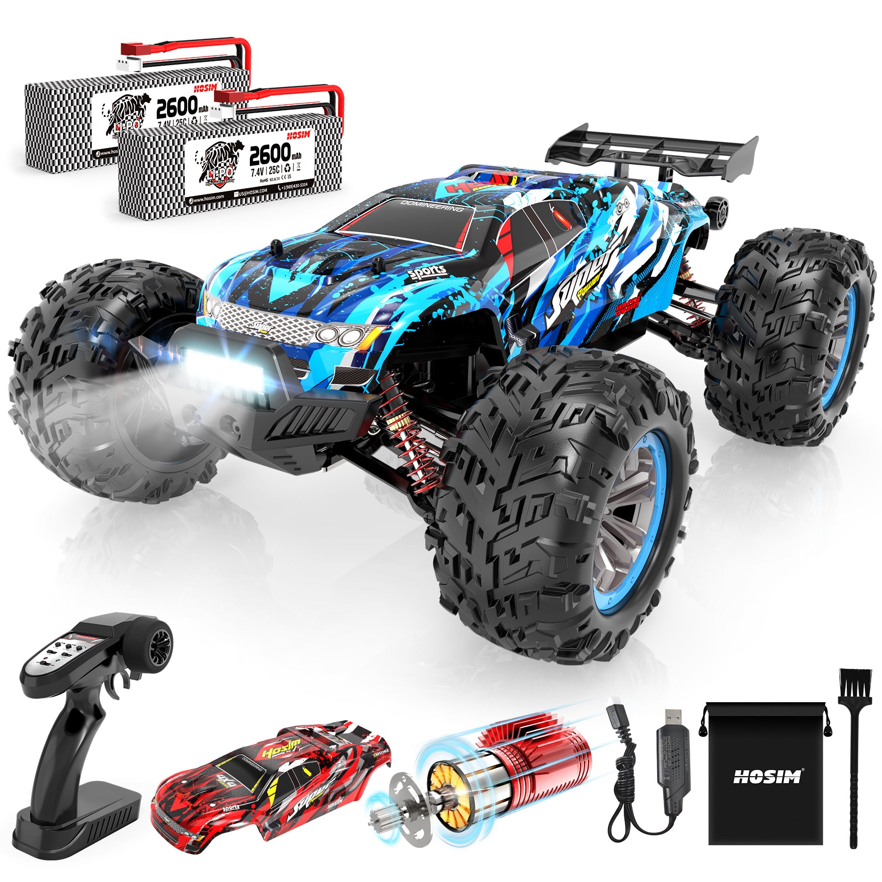 Hosim Brushless RC Cars 1:10 High Speed 68+KM Remote Control Car X-07 4WD Off Road RC Monster Trucks